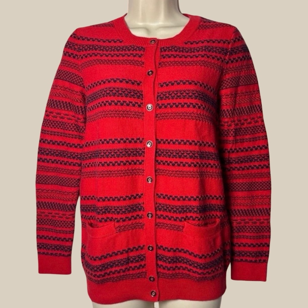 Tommy Hilfiger Women’s 100% Cotton Red and Black Striped Button Cardigan SZ XS